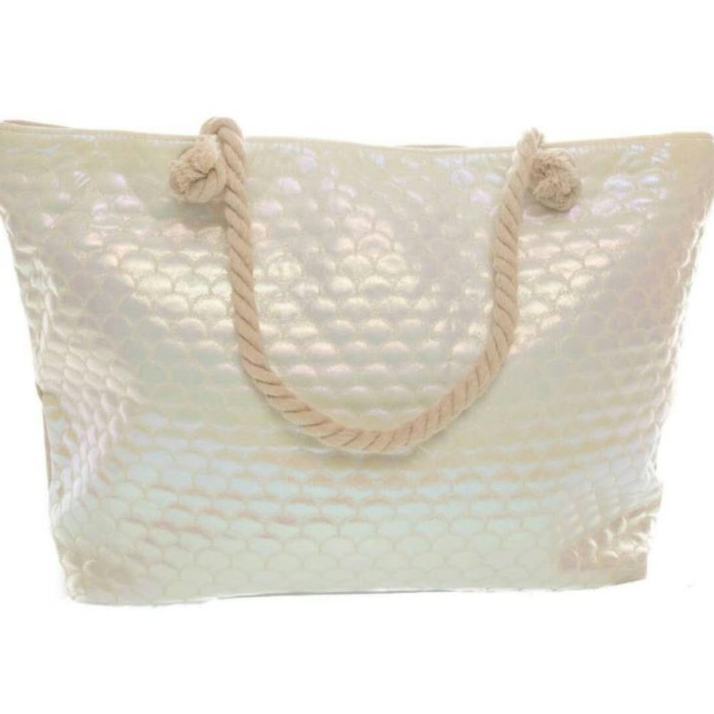 Pearl Iridescent Mermaid Scale Beach Tote